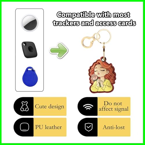 Leather Keychain holder Protective Case Compatible with Apple AirTag - color: Girl a