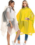 2 Pack Rain Ponchos for Adults Reusable - Raincoats Survival Emergency Heavy Duty Rain Coat with Drawstring Hood - color: White&yellow