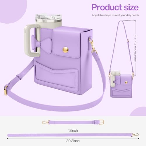 Crossbody Bag for Stanley Cup Purse, Outdoor Portable Water Bottle Holder with Adjustable Shoulder Strap - color: Purple