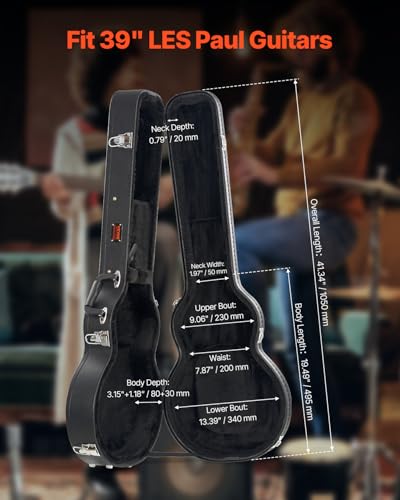 VEVOR Electric Guitar Hard Case, for 39 in LES Paul Guitars, Gourd-Shaped | with PVC Padding Soft Lining, Protective Carrying, Water-Resistant, Lock Latch, Keys, Handle - size: 41.34 inches Gourd-Shaped