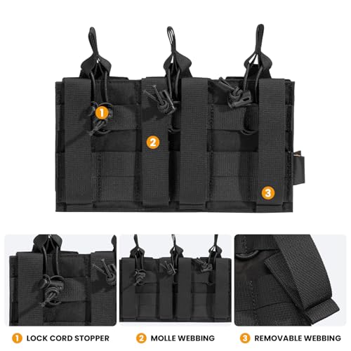 EXCELLENT ELITE SPANKER Tactical Open-Top Single/Double/Triple Molle Mag Pouch for Pistol Mag Pouch Tactical Bag Accessories Holder - color: Triple-Black