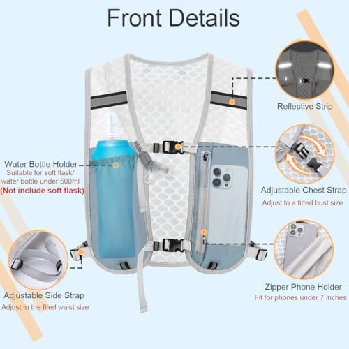 Running Vest Hydration Backpack for Men Women, Lightweight Breathable Hydration Packs, Adjustable Chest Straps Daypack, Reflective Water Running Vest for Marathon, Trail, Hiking, Cycling - color: Blue