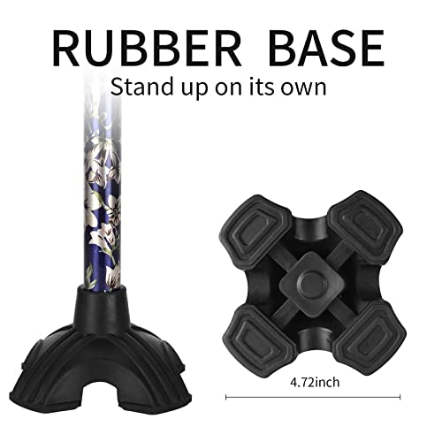Elegant Walking Cane for Women, Foldable & Adjustable Cane for Seniors with Self-Standing Tip | Lightweight Mobility Aid for Stability & Balance Support - color: Blue and white floral printed
