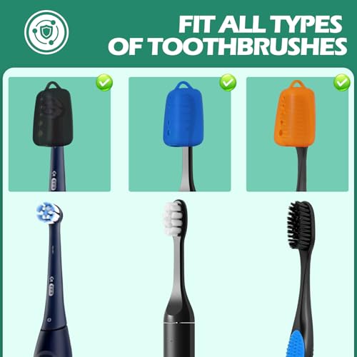 Lapfoon 8 Pack Toothbrush Covers, Silicone Tooth Brush Cover Cap | Toothbrush Caps for Electric & Manual Toothbrush Heads - color: Black