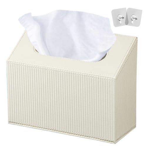 Hand Towel Box Cover Holder,PU Leather Hand Towel Case Compatible with Kleenex Disposable Paper Hand Towels, White - color: Beige White