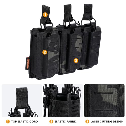 EXCELLENT ELITE SPANKER Tactical Open-Top Single/Double/Triple Molle Mag Pouch for Pistol Mag Pouch Tactical Bag Accessories Holder - color: Triple-Multicam Black
