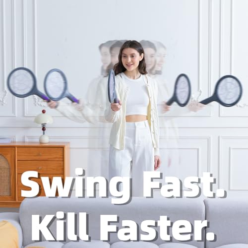 Rechargeable Electric Fly Swatter, Telescopic Handle with Rotating Head, 1200mAh Type-C Charging, Indoor & Outdoor Handheld Bug Zapper for Mosquitoes and Flies