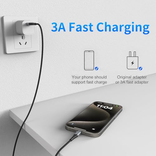 2ft USB C Cable 2Pack, USB to USB C Cable 2ft, Braided Short USBC Cable Fast Charging Cord Compatible with iPhone 17 16 15 Samsung Galaxy S25 S24 S23 - color: Black, size: 2 FT