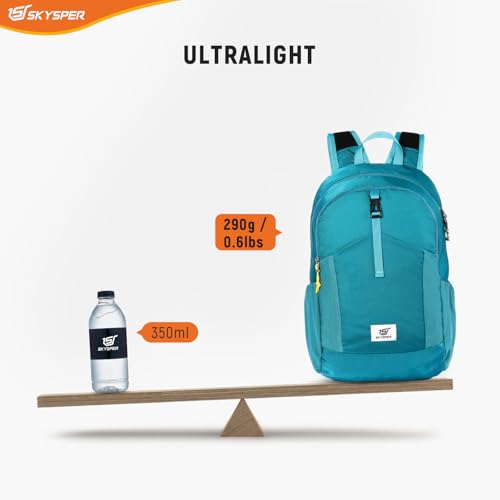 SKYSPER Small Packable Hiking Backpack 20L Anti-theift Travel Daypack | RFID Ultralight Foldable Walking Backpack with Water Bottle Holder, Nylon, Multi-compartment, Everyday Carry for Men Women - color: Cyan
