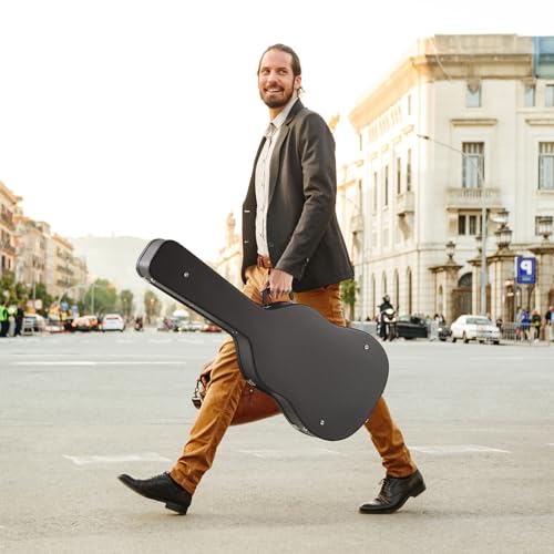 VEVOR Acoustic Guitar Hard Case, 43.31 in Gourd-Shaped Guitar Hard Case, With Lock Latch Key Handle, PVC Padding Soft Lining Water-Resistant Hard Shell Guitar Case, for 39-41 in Acoustic Guitar, Black | With Lock Latch Key Handle, PVC Padding Soft Lining