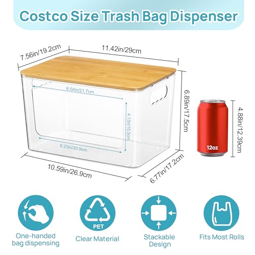 Vtopmart 2 Pack Trash Bag Holder with Bamboo Lid, Garbage Bag Dispenser | Stackable Trash Bag Organizer for 13/30/33 Gallon Bags, Clear Organizer Bins for Under Sink, Laundry Room Organization - size: 2 Pack with Bamboo Lid