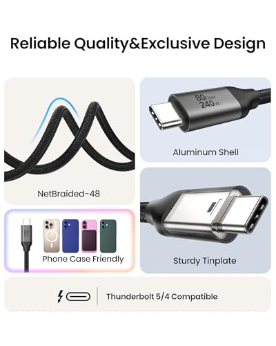 Silkland USB 4 for Thunderbolt 5 Cable 10FT/3M, 80Gbps Data Transfer, 240W | with 120Gbps Bandwidth for 4K@540Hz/Dual 8K, Long USB C Video Cable Compatible for Thunderbolt 4, SSD, MacBook, iPhone 17/16 - size: 10 Feet