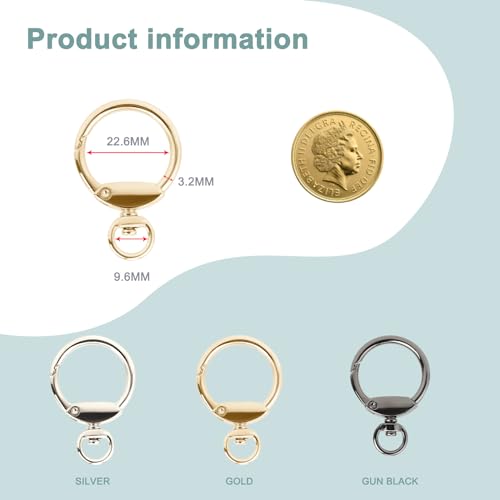 12pcs Round Spring Snap Hooks Swivel Ring Carabiner Clips Eyelet O Rings Buckle for Bags Belts Keychain Purses DIY Accessory (Gold) - color: Gold