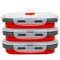 CCyanzi 3piece Collapsible Food Storage Containers with Lids, Silicone Lunch Container, Microwave & Freezer Safe, Space Saving for Kitchen Cabinet and Camping Backpack,(red gray) - color: red with gray