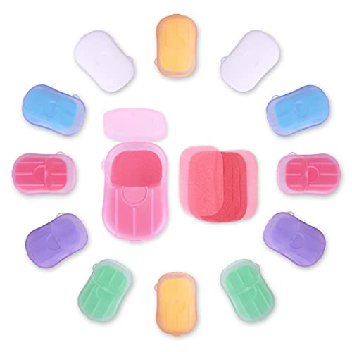 Bamsod 12 Boxes (240 Sheets) Mini Hand Soap Sheets Soap Paper Sheets Portable Disposable Travel Scented Bath Slice Sheet Foaming Paper Soap Confetti Slide Flakes for Travel and Outdoor - size: 20 Count (Pack of 12)