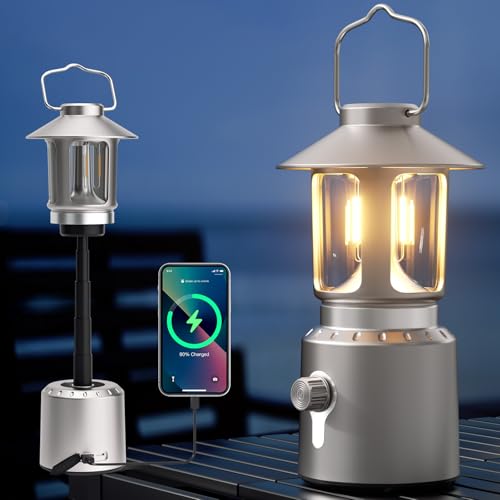 Camping Lantern Rechargeable, Telescopic 8000mAh Camping Light - color: Silver