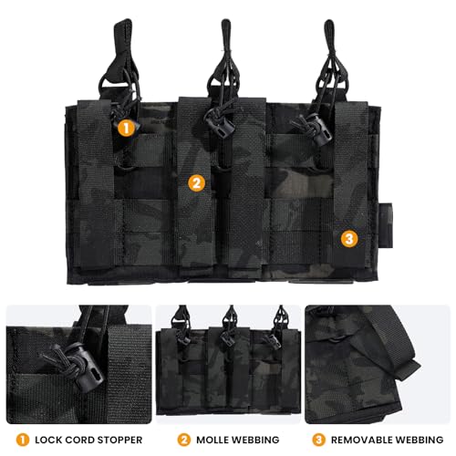 EXCELLENT ELITE SPANKER Tactical Open-Top Single/Double/Triple Molle Mag Pouch for Pistol Mag Pouch Tactical Bag Accessories Holder - color: Triple-Multicam Black
