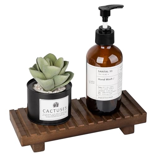 Bathroom Tray Rustic Farmhouse Decor Wood Stand, 8.6" * 3.6" Walnut | Waterproof, Lightweight, Easy Clean, Wood Riser Kitchen soap holder Accessories for Office Desk, Vanity, Counter, Sink - color: Walnut, size: 8.7" x 3.6" x 1.6"