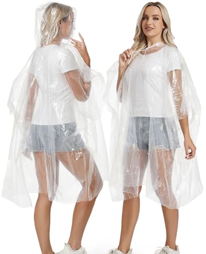 4/6/12 Pack Disposable Rain Ponchos for Adults - Emergency Rain Poncho for Camping Hiking Travelling - color: (Family 6 Pack) Clear