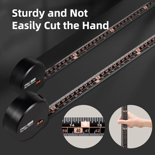 DELI Tape Measure 10ft/3m, Small Retractable Metric Tape Measure Easy Read，Non-Slip Rubber Back, Precise Measurement, Durable Portable Pocket Measuring Tape, Suitable for Home and Work - size: 3 m