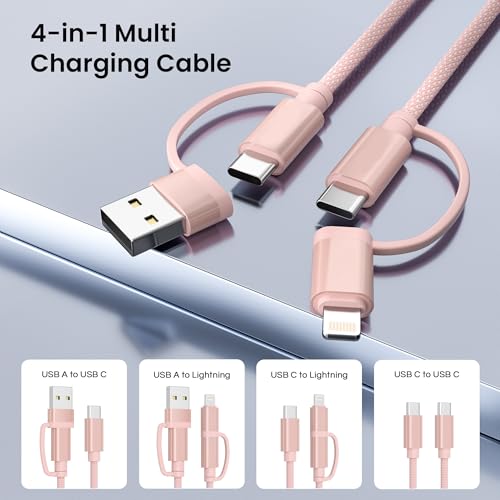 Basesailor for Kindle Fire Max 4 in 1 USB C to USBC Cable,60W Fast Charging - color: Pink, size: 3.3FT/1M