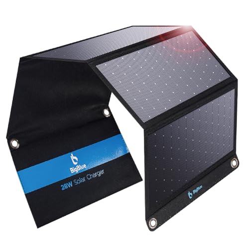 BigBlue 28W High-Efficiency Solar Panel Charger with Dual USB-C and USB-A - color: Black