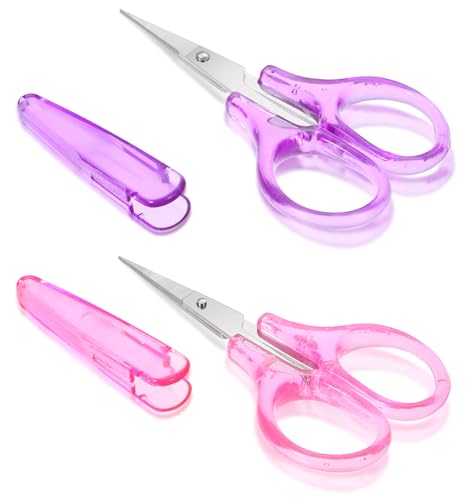 Small Craft Scissors, 3.5" Travel Scissors Tsa Spproved Compact Stainless Steel TSA Approved Scissor Carry on for Travel, Sewing, Embroidery, Crafts, Knit (Pink, Purple)