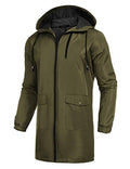 COOFANDY Men's Long Raincoat Ligtweight Rain Jacket Waterproof Outdoor Jackets with Hood - color: Olive Green, size: Small