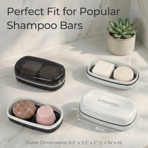 AIMAIAIMAI Shampoo Bar Holder Travel Case for Two Bars, Large Soap Container for Bathroom or Travel (1 Pack, White Style A-Large) - color: White Style A-large