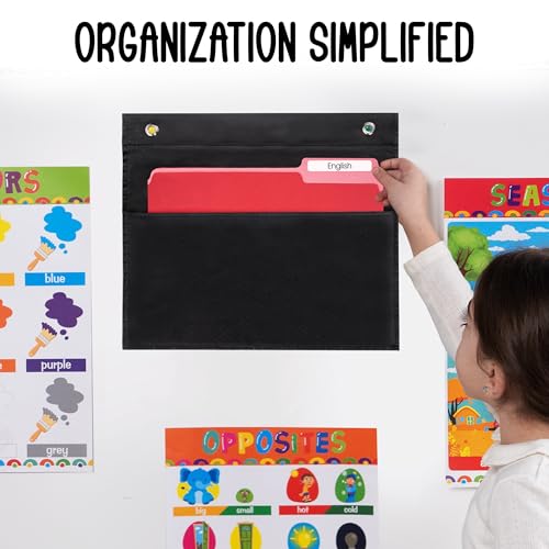 Essex Wares - 1 Pocket File Folder Pocket Chart, Black, 14" W x 12" T | Versatile Wall Hanging File Folder Organizer for Classrooms, Offices, Home, and More - Wall Folder Organizer - size: 1 Pocket