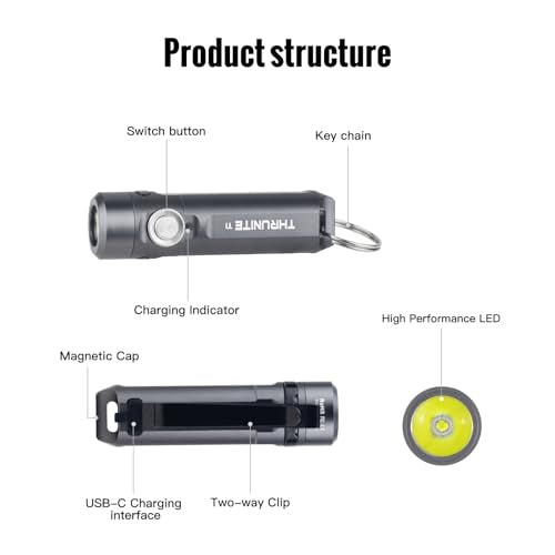 ThruNite Ti Mini Keychain Flashlight USB-C Rechargeable 650 Lumens (Grey) | IPX-6 Waterproof EDC Pocket Light, Magnetic Tail, 5 Modes, 6061-T6 Aerospace Aluminum, 26.5g for Camping Everyday Carry