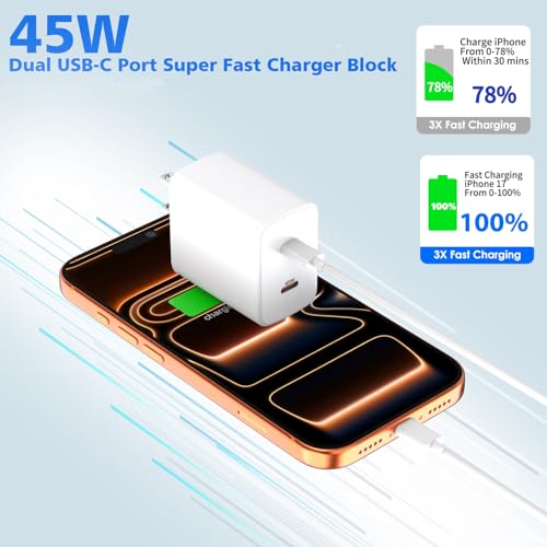 iPhone Charger Fast Charging,[Apple MFi Certified] 45W Dual Quick Apple Charger 2Pack 6FT Type C Block USB C to C Cable for iPhone 17E/17 ProMax/Air/17 Pro/16 Pro Max/16Pro/16E/15 ProMax/Plus,iPad Pro - color: White 6FT C-C