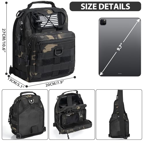 GMAK Tactical Sling Bag for Men, Tactical Camo Shoulder Bag Military Bags - color: Black Camo