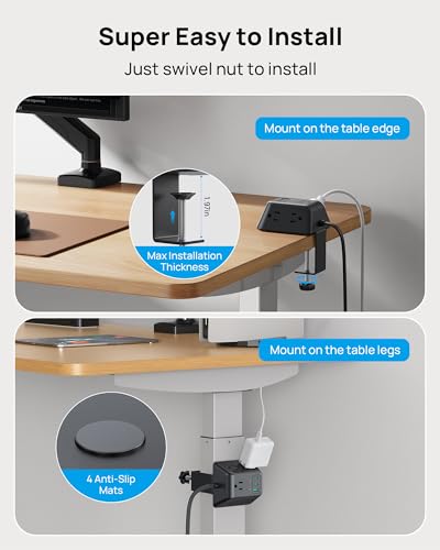TROND Desk Clamp Power Strip, Desk Charging Station with USB C PD 20W | Desk Surge Protector with 5 AC Outlets, Fit 1.97in Tabletop Edge Thick, Extension Cord 6ft for Home Office Accessories, Black - color: Black, size: 6FT (2C1U & PD 20W)