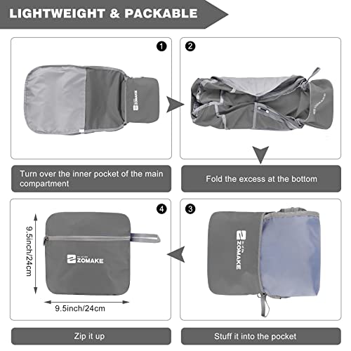ZOMAKE Lightweight Packable Backpack 35L, Foldable Backpacks Water Resistant Collapsible Light Daypack for Hiking(Medium Grey) | Light Hiking Backpacks Water Resistant Collapsible Day Pack for Travel, Everyday Carry, Multi-Pocket Layout, Heavy Duty Nylon
