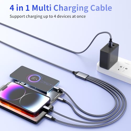 4 in 1 Multi Charging Cable, 1 Pack 5FT Charging Cords for Multiple Devices | USB Cable Phone Charger with USB C, IP and Micro, Nylon Braided, Cruise Essentials 2026, Travel Car Accessories - color: Greyishwhite, size: 1Pack5FT