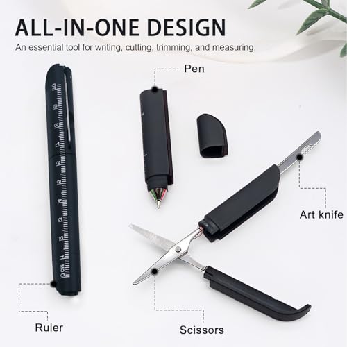 3Pcs Multi-Tool Pen with Scissors, Ruler, and Art Knife – Portable 4 in 1 Utility Pen for Travel and Daily Use