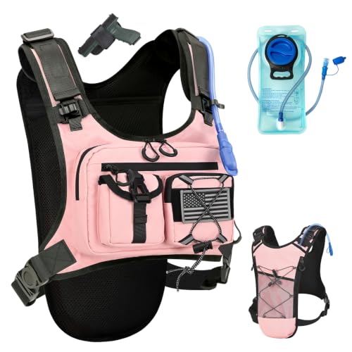 Criuage USA Patent Running Hydration Vest Backpack, Lightweight Chest Pack with 2.0L Water Bladder Bag Daypack for Hiking Running Cycling Race Marathon for Women Men - color: Pink