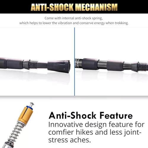 2 Pack Foldable Trekking Hiking Poles, Aluminum Telescopic Nordic Walking Sticks with Anti-Shock and Quick Lock - color: Black