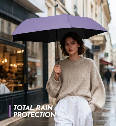 Travel Size Mini Umbrella with UPF 100+ UV Rain Protection, Compact Small & Lightweight Pocket-Sized Folding Umbrellas with Case for Purse & Backpack, Thoughtful Gift Women Men & Kids - color: Grape