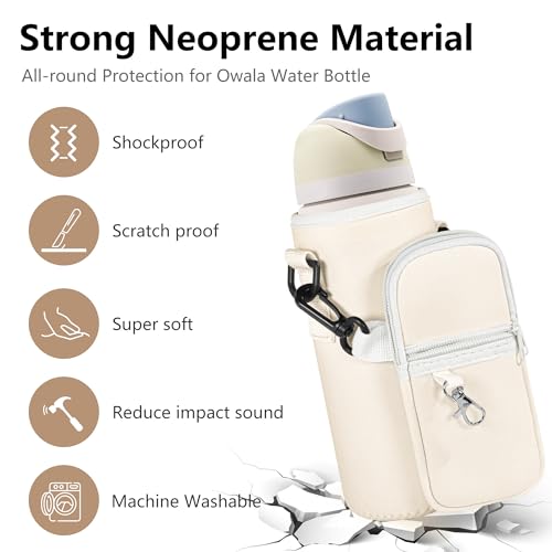 Water Bottle Carrier Bag with Strap, Fits Owala FreeSip 24/32 oz - color: Off-white, size: 32 ounce