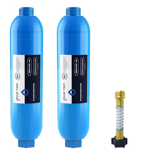 GLACIER FRESH RV/Marine Water Filter with 1 Flexible Hose Protectors 2 Pack - size: Rv Water Filter 2 Count (Pack of 1)