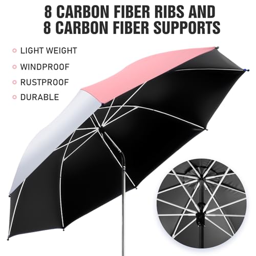 2 Pack Beach Umbrella with 360 Universal Clamp, UPF50+ Umbrella Outdoor Patio Sun Protection for Chairs, Beach &Patio Use (Not Include Chair) - color: Pink/Silvery