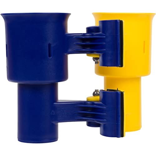 ROBOCUP, (Yellow & Navy), Patented Clamp On Boat Cup Holder |Multifunction Dual Drink Caddy for Fishing Poles, Tools, Net, Gaff |Portable Storage for Boating, Beach, Umbrellas, Golf Carts, Strollers - color: Navy & Yellow, size: Standard Spring