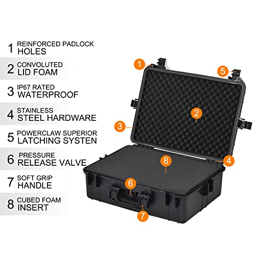 MEIJIA Portable Waterproof Protective Hard Case, Camera Case with Customizable Fit Foam Inserted,Fit Use of Drones,Camera,Equipments, Elegant Black (22.4"X16.73"X8.46") - size: 22.4" x 16.73" x 8.46"