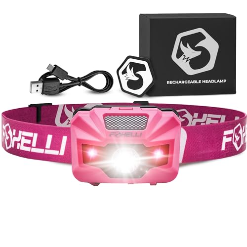 Foxelli USB‑C Rechargeable LED Headlamp – Ultra‑Light 2.4 oz & Bright 180 Lumens – Red/White Light, 5 Modes, IPX5 Waterproof, 40 h Runtime for Trail Running, Camping, Hiking - color: Neon Pink