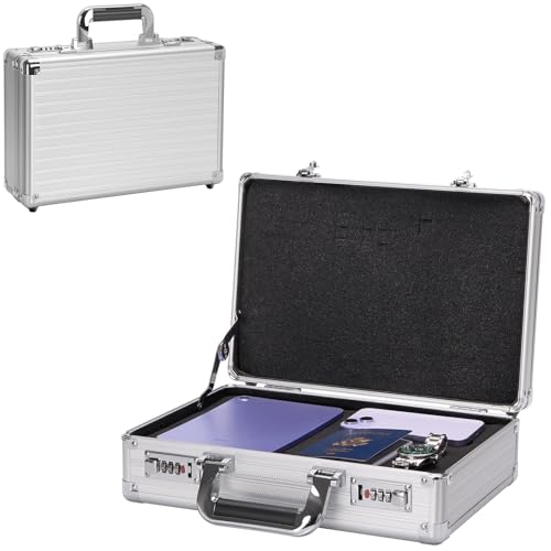 LOCKCURX Security Lock Boxes - 14.2 x 9.4 x 4.5 Inch Medium, Portable Locking Storage Totes with Dual Combination Locks, Medicine Lock Box, Lock Boxes for Personal Items, Cash & Briefcase - Silver - color: Silver, size: Medium