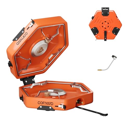 Cofiyard Propane 2 Burner Camping Stove with Carrying Bag, Portable Folding Gas Stove for Camping, Backpacking Camp Stove for Outdoor Cooking, With 17,000 BTU Adjustable Burners for BBQ, Tailgating - color: Orange