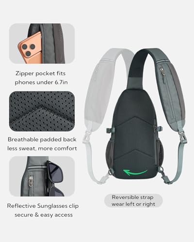 WATERFLY Small Crossbody Sling Bag: RFID Travel Hiking Daypack Man Woman | RFID-blocking,12 Multi-compartment pockets,Water-resistant,Adjustable shoulder strap with phone pocket,Durable nylon - color: Dark Grey