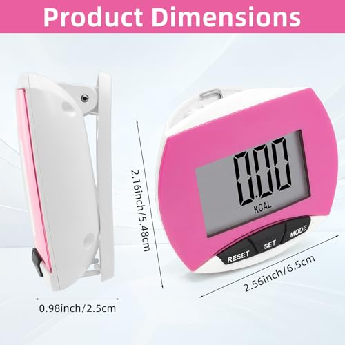 Weewooday Pedometer for Walking Steps and Miles Simple Pedometer Clip on with Large Digital Display Portable LCD Step Counter Bulk Gift for Women Men Adults - color: Pink